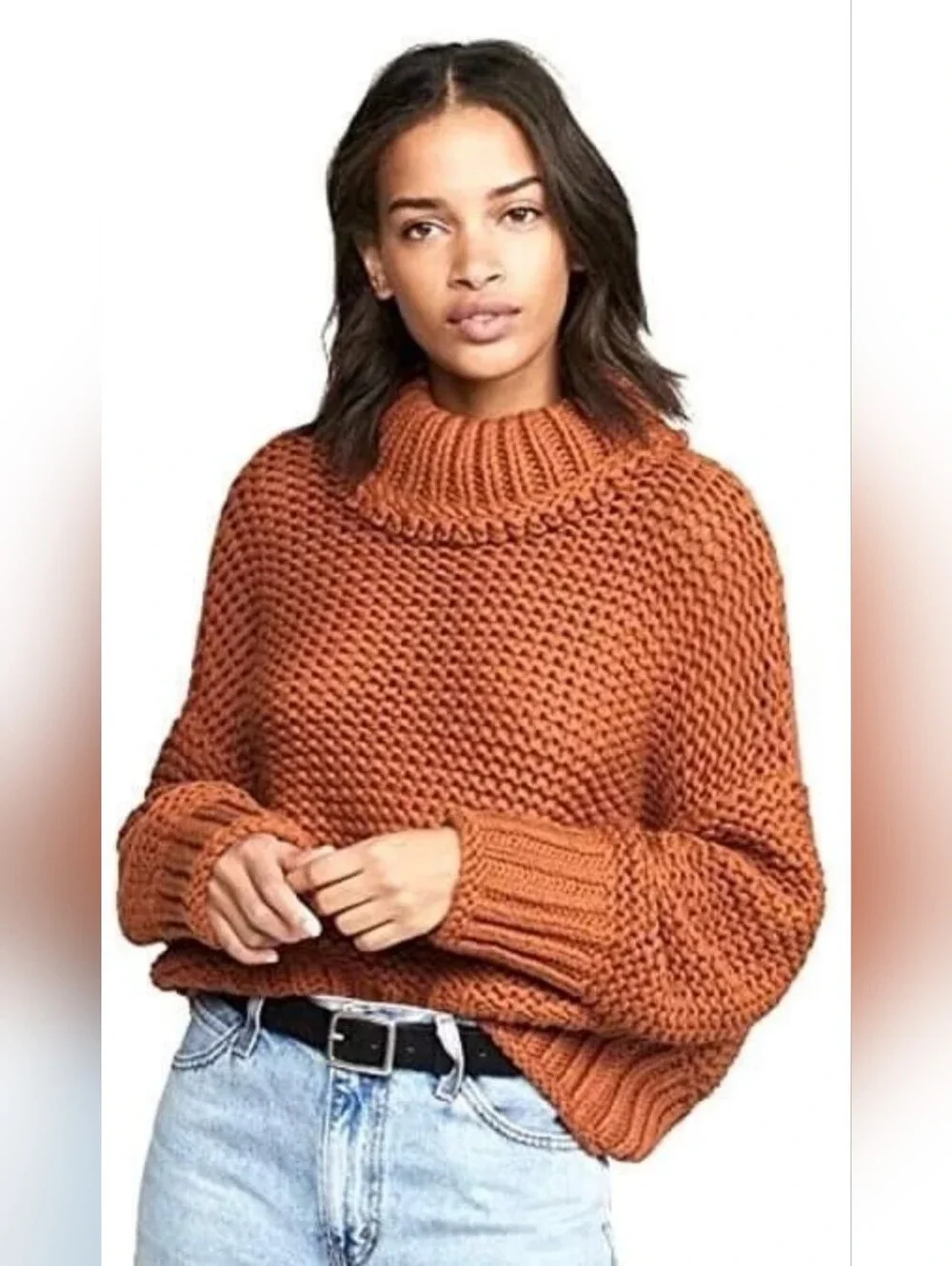 Free People My Only Sunshine Chunky Knit Crochet Oversized Sweater Size XL